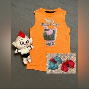 5t Trolls World Tour tank top Barb rocker troll small plushie 2 bow clips bundle
